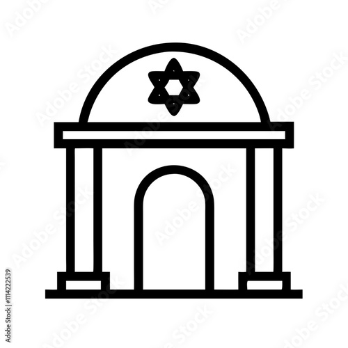 con of a synagogue paired with Torah scrolls, symbolizing Jewish faith and scripture.

