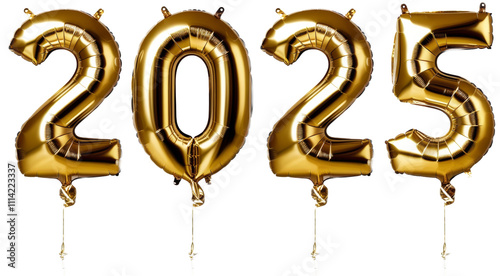 Golden balloon numbers display the year 2025 with festive cheer.