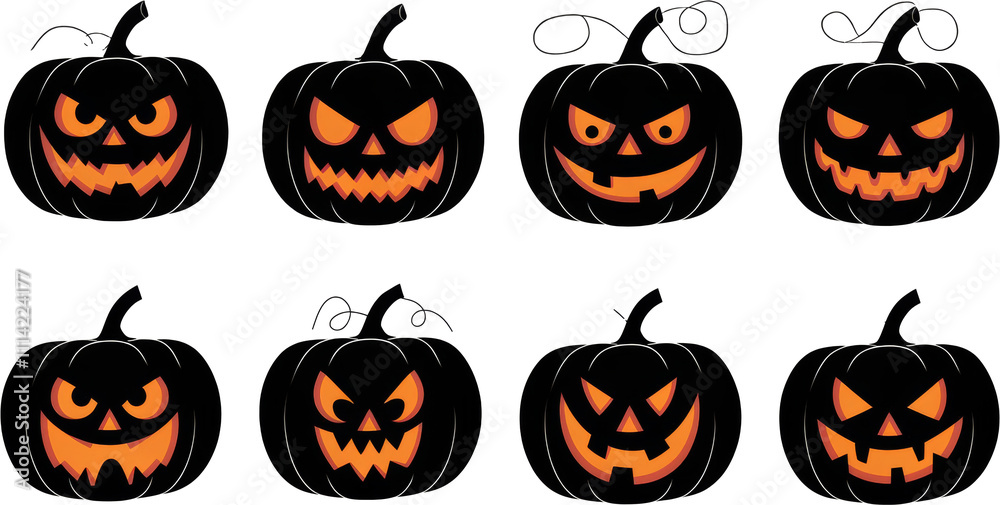 Set of glowing Halloween jack-o'-lantern illustrations. Set of glowing Halloween jack-o'-lantern illustrations.