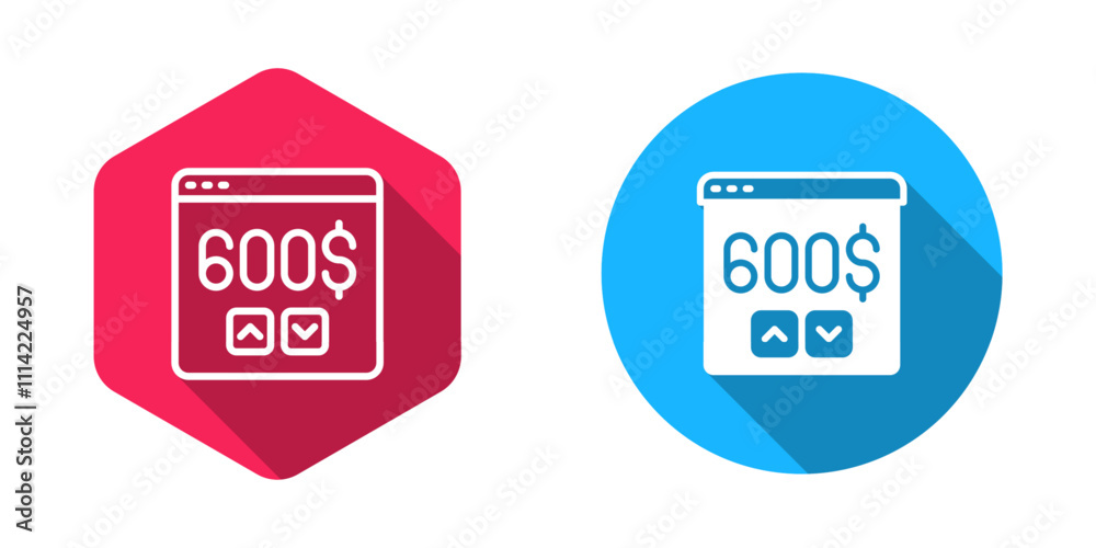 Filled and outline Monitor with dollar icon isolated with long shadow background. Sending money around the world, money transfer, online banking, financial transaction. Vector Filled and outline Monitor with dollar icon isolated with long shadow background. Sending money around the world, money transfer, online banking, financial transaction. Vector