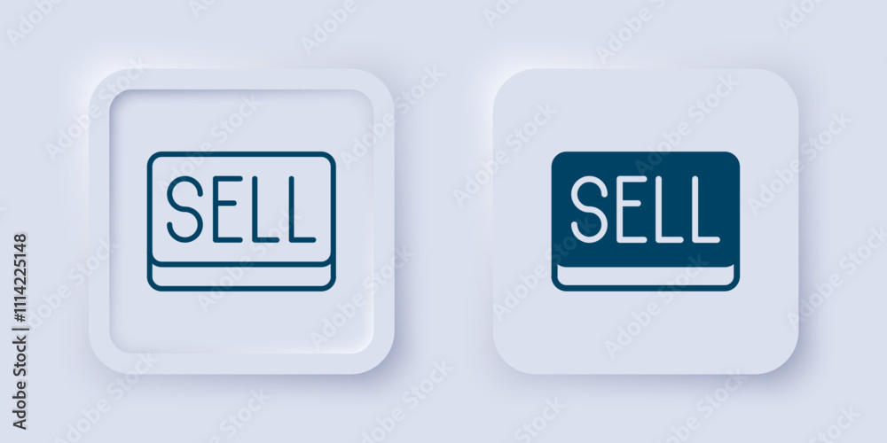 Filled and outline Sell button icon isolated on grey background. Financial and stock investment market concept. Square button. Vector Filled and outline Sell button icon isolated on grey background. Financial and stock investment market concept. Square button. Vector