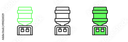 Set line Water cooler for office and home icon isolated on white background. Water dispenser. Bottle office, plastic and liquid. Vector