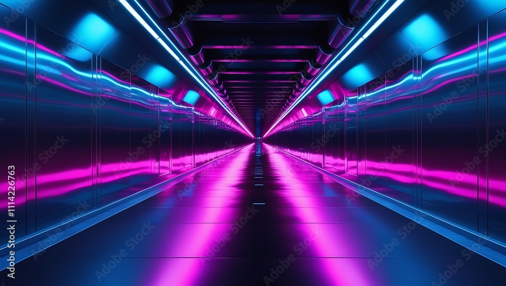 Neon Lit Futuristic Metal Corridor Pathway Neon Lit Futuristic Metal Corridor Pathway