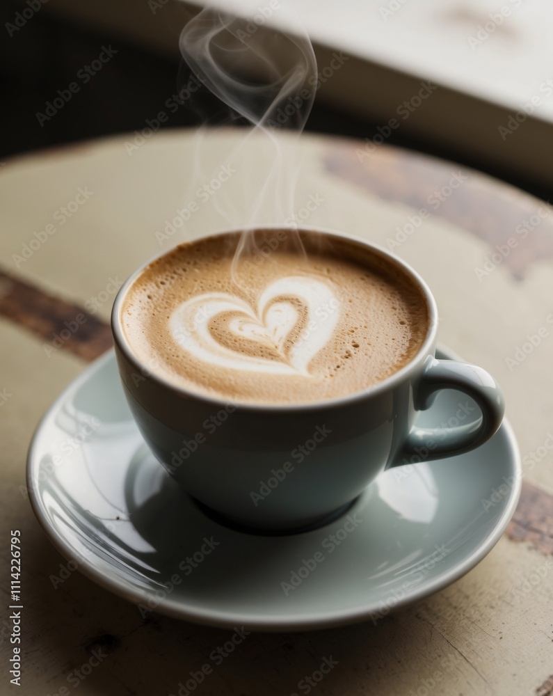 Fototapeta premium A cup of coffee with a heart drawn on it.
