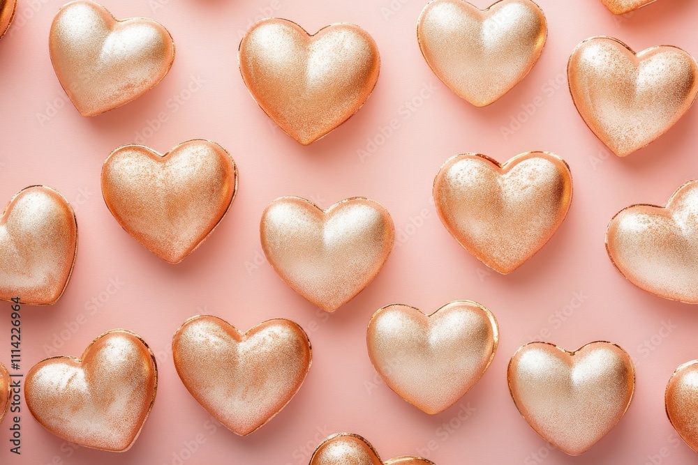 Obraz premium Glittering gold hearts pattern on pink: elegant romance and valentine's day design