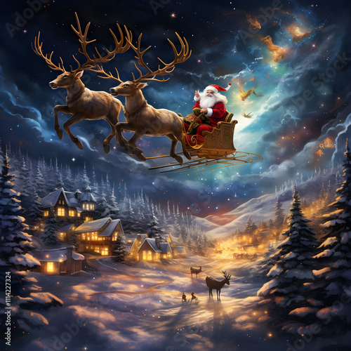 Fully Bright Santa Claus Flying Across the Star