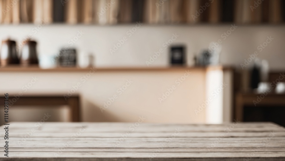 Empty wooden table with coffee shop theme in background. Empty wooden table with coffee shop theme in background.