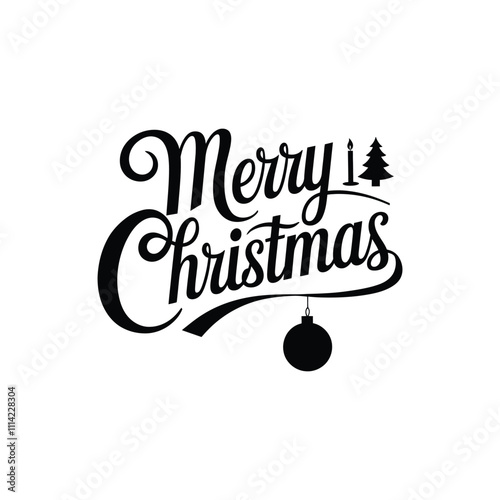 Merry Christmas lettering typography winter holiday design and color gift, snowflakes, snow, Vector illustration.