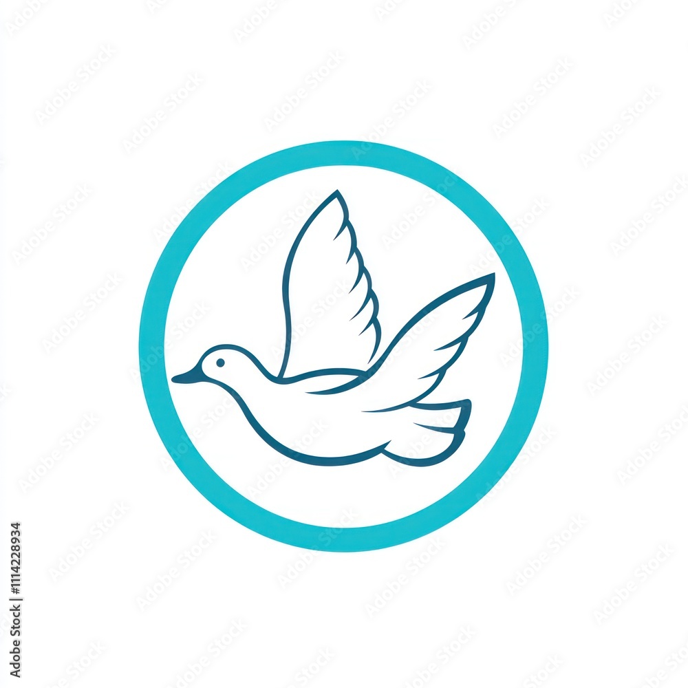 Outlined dove in blue circle icon. Outlined dove in blue circle icon.