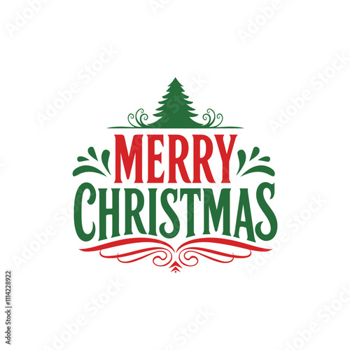 Merry Christmas lettering typography winter holiday design and color gift, snowflakes, snow, Vector illustration.