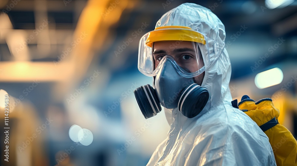 Industrial Worker Wearing Protective Gear and Mask