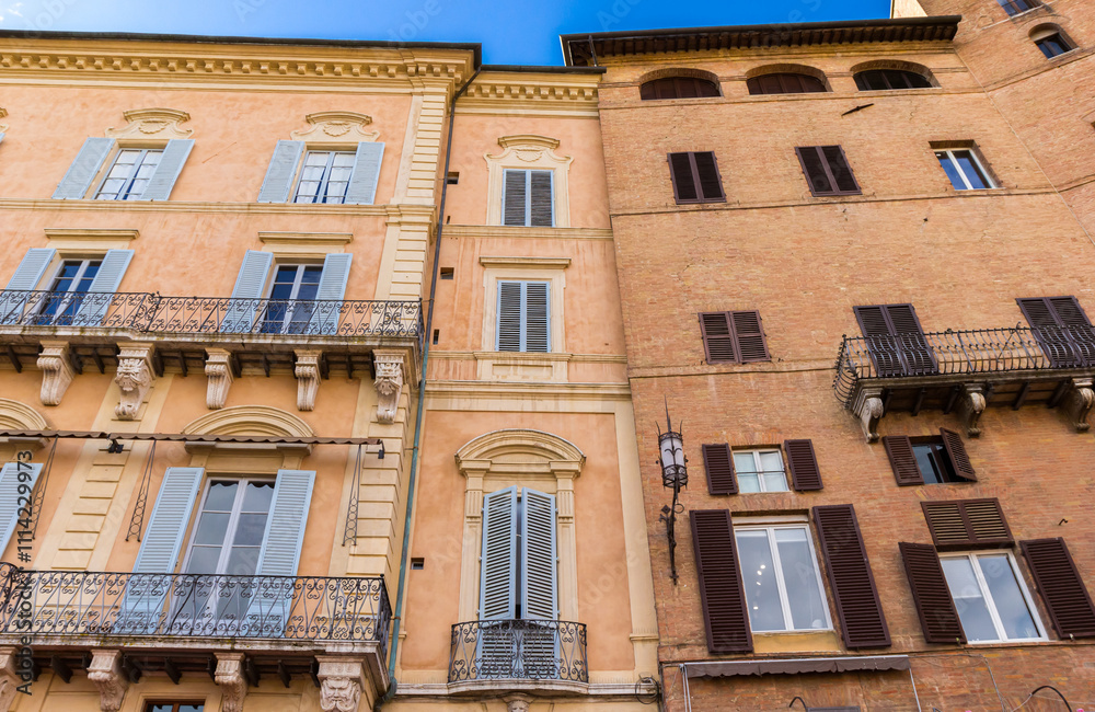 Old houses on the Piazza Del Campo in Siena, Italy