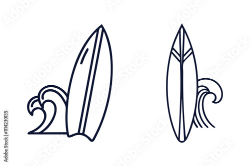 Set of surfing board silhouette vector line art illustration transparent white background