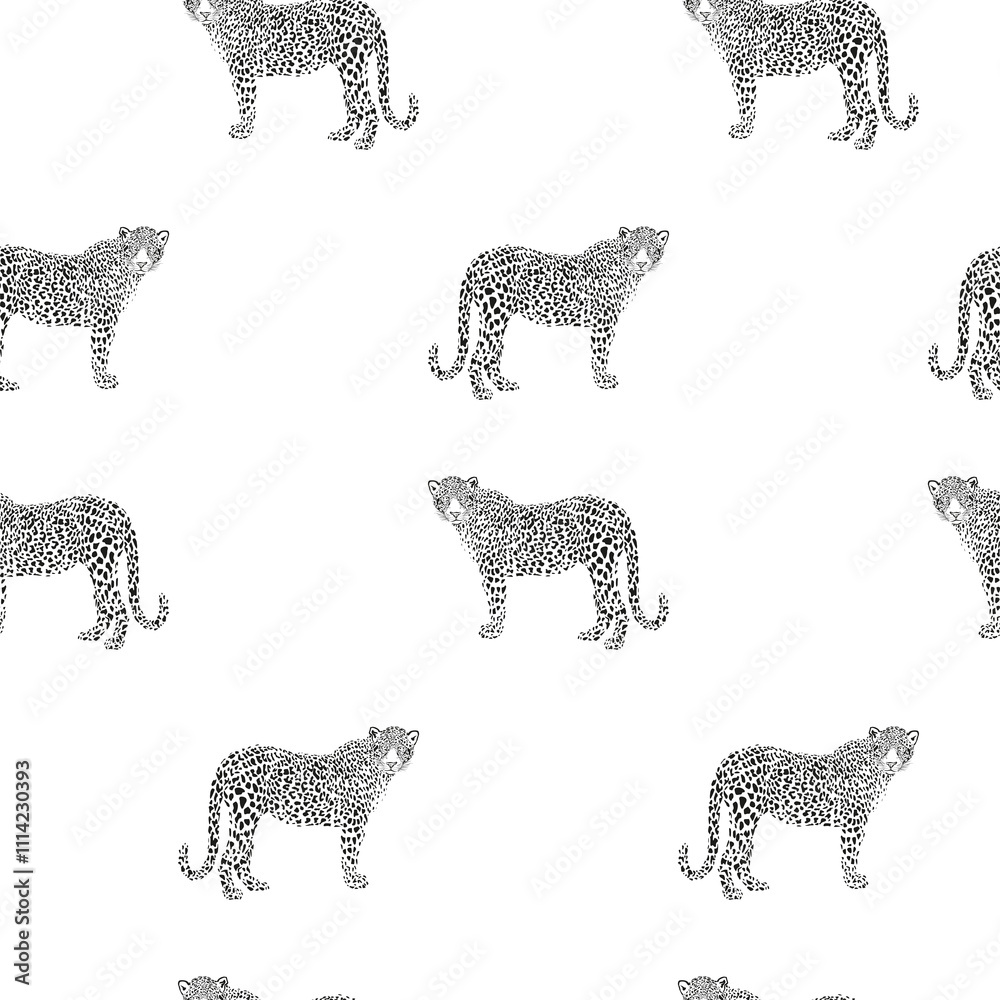 Obraz premium Black and white seamless pattern with leopards