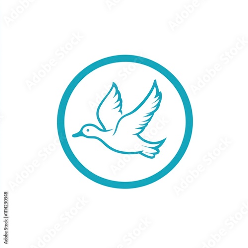 Teal circle enclosing a stylized white bird in flight.