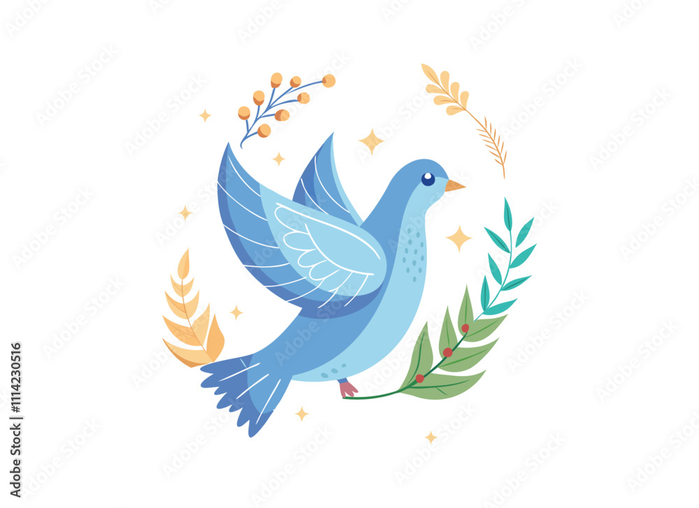 Peaceful Blue Dove Illustration with Decorative Elements - Ideal for Nature and Peace Concepts Peaceful Blue Dove Illustration with Decorative Elements - Ideal for Nature and Peace Concepts