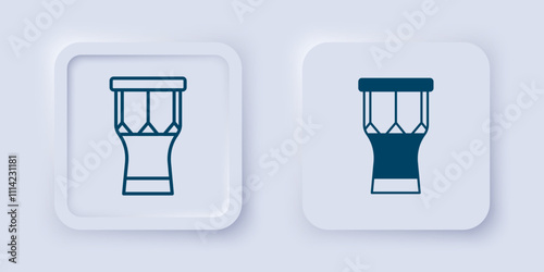 Filled and outline African percussion drum icon isolated on grey background. Musical instrument. Square button. Vector