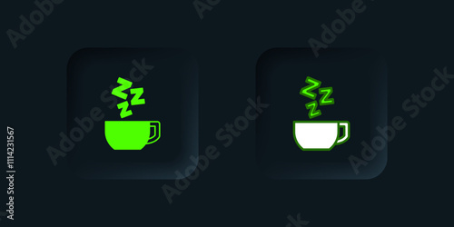 Green Chamomile tea icon isolated on black background. A useful therapeutic drink from flowers of chamomile medicinal. Black square button. Vector