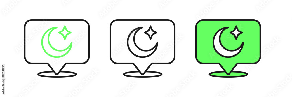 Set line Moon and stars icon isolated on white background. Cloudy night sign. Sleep dreams symbol. Full moon. Night or bed time sign. Vector Set line Moon and stars icon isolated on white background. Cloudy night sign. Sleep dreams symbol. Full moon. Night or bed time sign. Vector