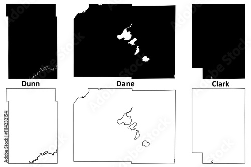 Dunn, Dane and Clark County, State of Wisconsin (U.S. county, United States of America, US) map vector illustration, scribble sketch map