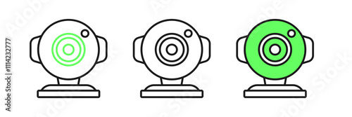 Set line Web camera icon isolated on white background. Chat camera. Webcam icon. Vector