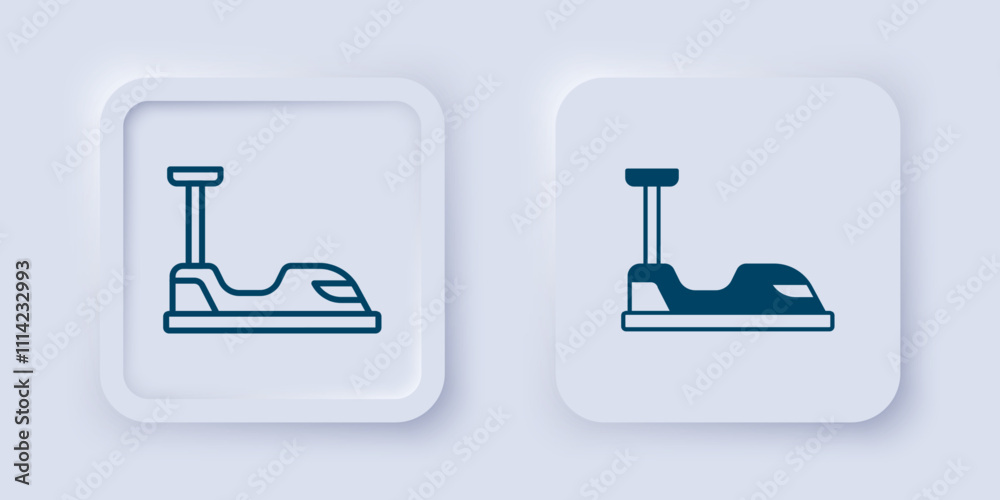 Filled and outline Bumper car icon isolated on grey background. Amusement park. Childrens entertainment playground, recreation park. Square button. Vector Filled and outline Bumper car icon isolated on grey background. Amusement park. Childrens entertainment playground, recreation park. Square button. Vector