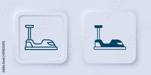 Filled and outline Bumper car icon isolated on grey background. Amusement park. Childrens entertainment playground, recreation park. Square button. Vector