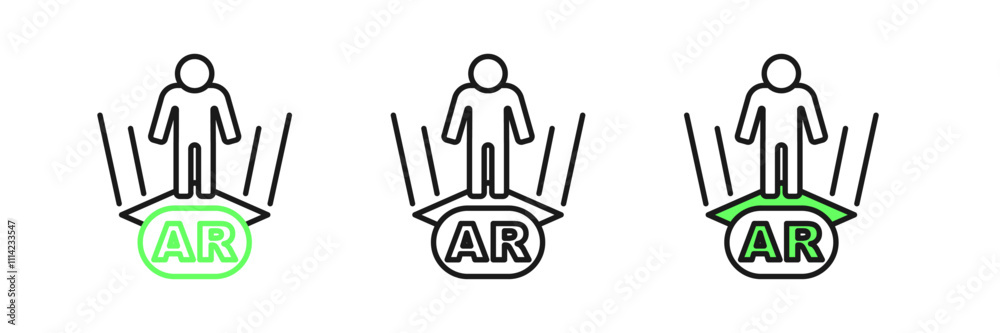 Fototapeta premium Set line Augmented reality AR icon isolated on white background. Virtual futuristic wearable devices. Vector