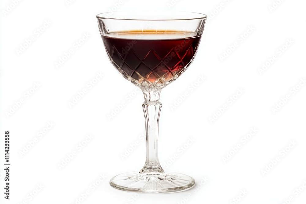 Single thin cocktail glass with mulled wine isolated on white background Single thin cocktail glass with mulled wine isolated on white background