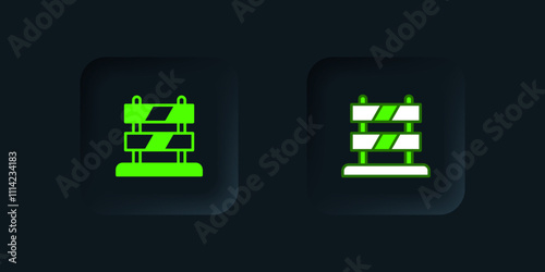 Green End of railway tracks icon isolated on black background. Stop sign. Railroad buffer end to destination. Black square button. Vector