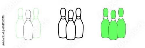 Set line Bowling pin icon isolated on white background. Juggling clubs, circus skittles. Vector