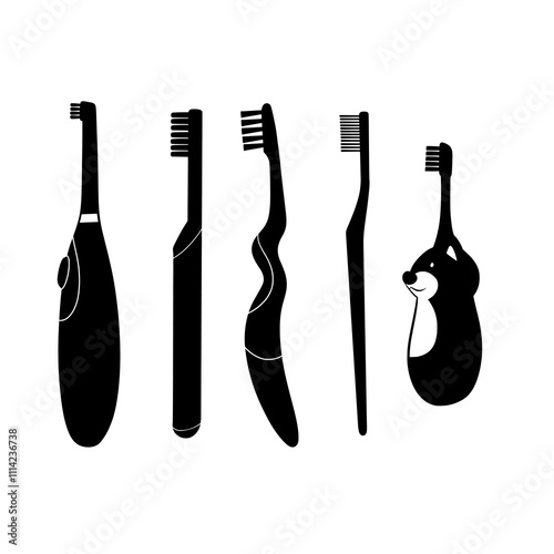 Vector Silhouette Set of Different Toothbrush Designs