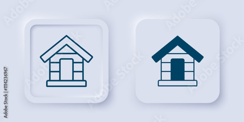 Filled and outline Dog house icon isolated on grey background. Dog kennel. Square button. Vector