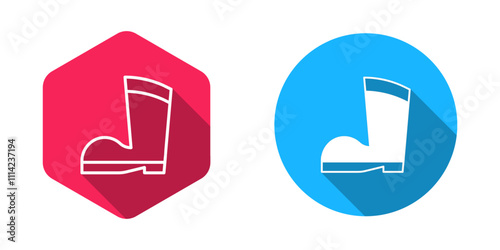 Filled and outline Waterproof rubber boot icon isolated with long shadow background. Gumboots for rainy weather, fishing, gardening. Vector