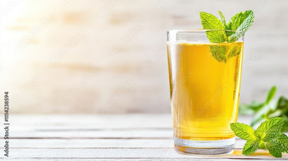 hydration fluid recovery Concept. Refreshing drink with mint garnish on a wooden surface. hydration fluid recovery Concept. Refreshing drink with mint garnish on a wooden surface.