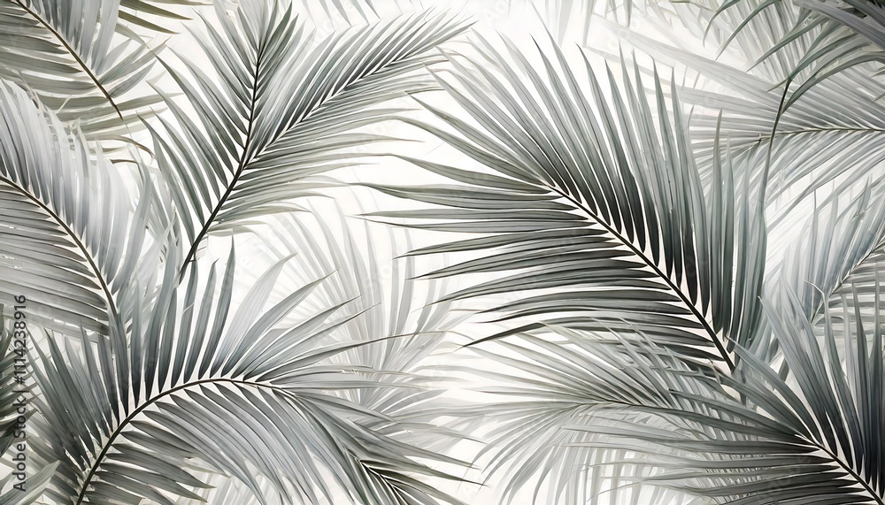 Fototapeta premium Elegant Seamless Palm Frond Pattern with Subtle Green Tones on White Background