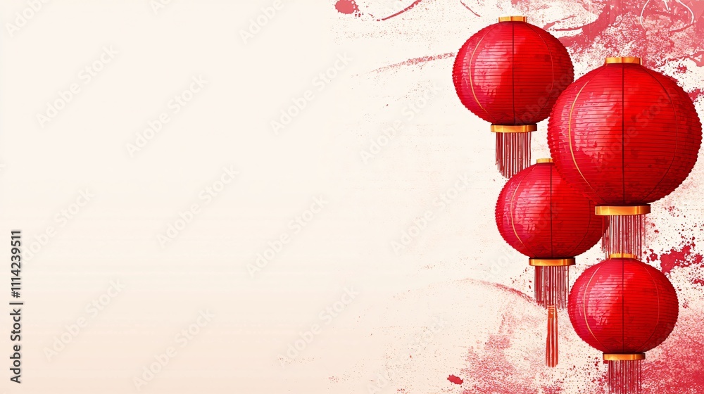 Fototapeta premium Festive Red Chinese Lanterns Asian New Year Celebration Holiday Decor