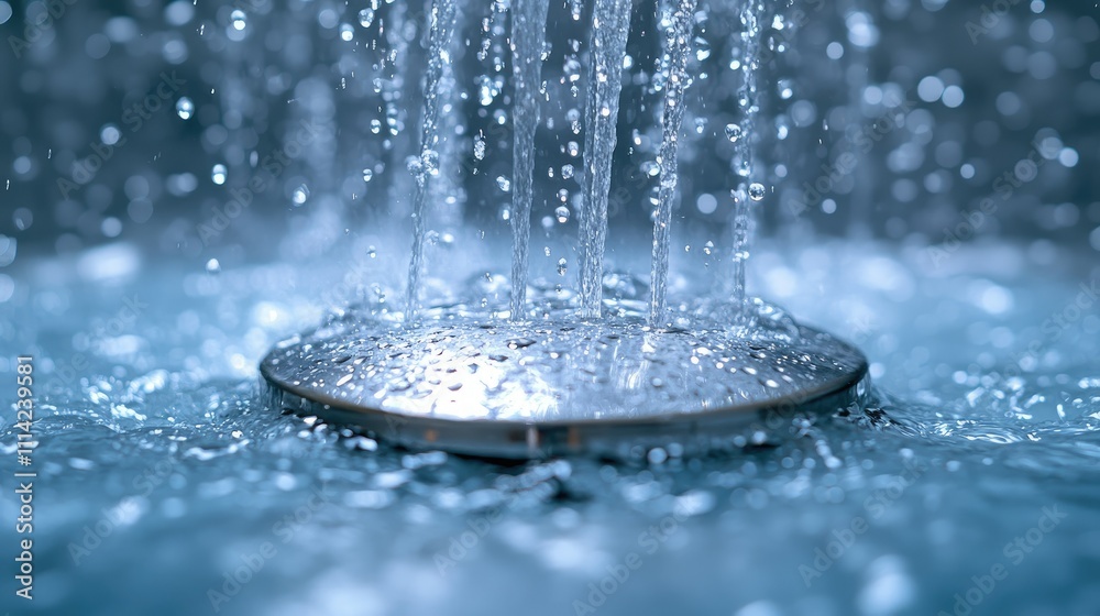 Close-up of water cascading into a drain, creating ripples in a serene environment. Close-up of water cascading into a drain, creating ripples in a serene environment.