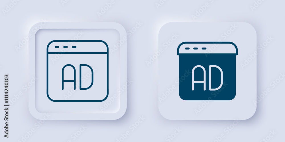 Filled and outline Advertising icon isolated on grey background. Concept of marketing and promotion process. Responsive ads. Social media advertising. Square button. Vector
