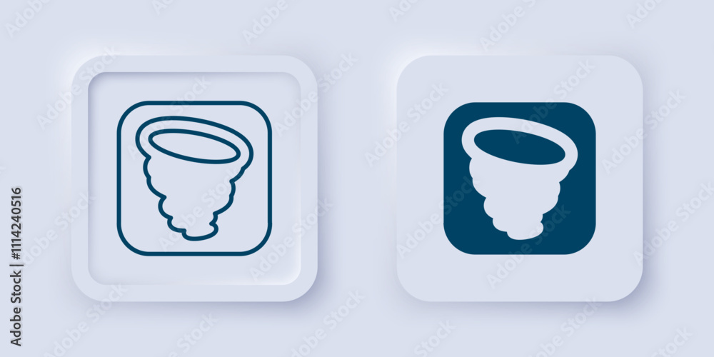 Filled and outline Tornado icon isolated on grey background. Cyclone, whirlwind, storm funnel, hurricane wind or twister weather icon. Square button. Vector Filled and outline Tornado icon isolated on grey background. Cyclone, whirlwind, storm funnel, hurricane wind or twister weather icon. Square button. Vector