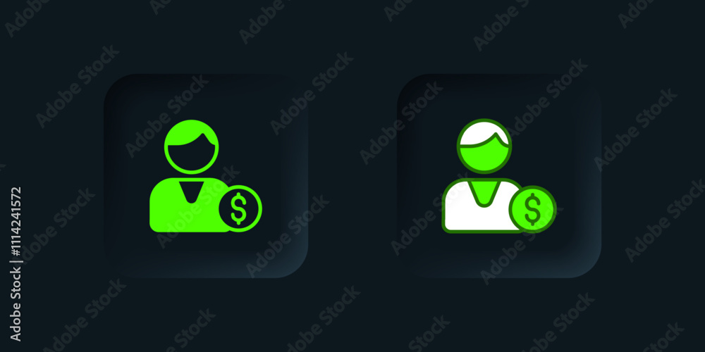 Green Buyer icon isolated on black background. Black square button. Vector Green Buyer icon isolated on black background. Black square button. Vector