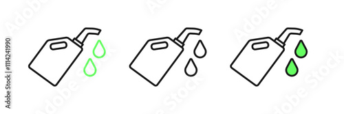 Set line Canister for motor machine oil icon isolated on white background. Oil gallon. Oil change service and repair. Vector