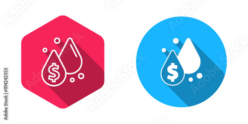 Filled and outline Oil drop with dollar symbol icon isolated with long shadow background. Oil price. Oil and petroleum industry. Vector