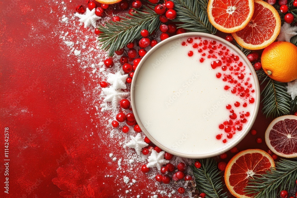 Festive fruit and cream arrangement holiday table food photography cozy kitchen top-down view seasonal celebration