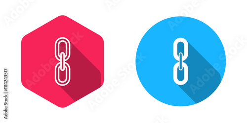Filled and outline Chain link icon isolated with long shadow background. Link single. Hyperlink chain symbol. Vector