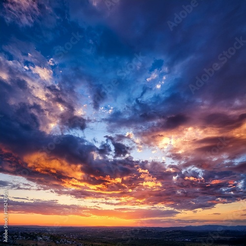 Dramatic sky background with vibrant colors of sunrise or sunset, perfect for landscape photography, travel content, or inspirational visuals