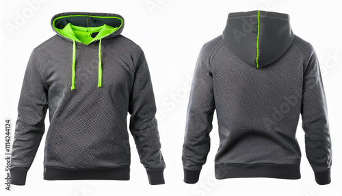 Men s Grey Hooded Sweatshirt Front and Back View Casual Fashion Apparel Sporty Style photo