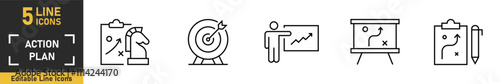 Action Plan line icon set. Set of 5 outline icons related to action plan, strategy, plan and more. Vector illustration.