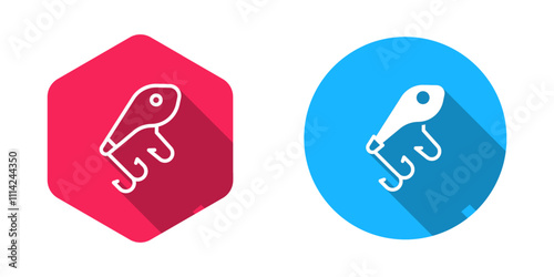 Filled and outline Fishing lure icon isolated with long shadow background. Fishing tackle. Vector