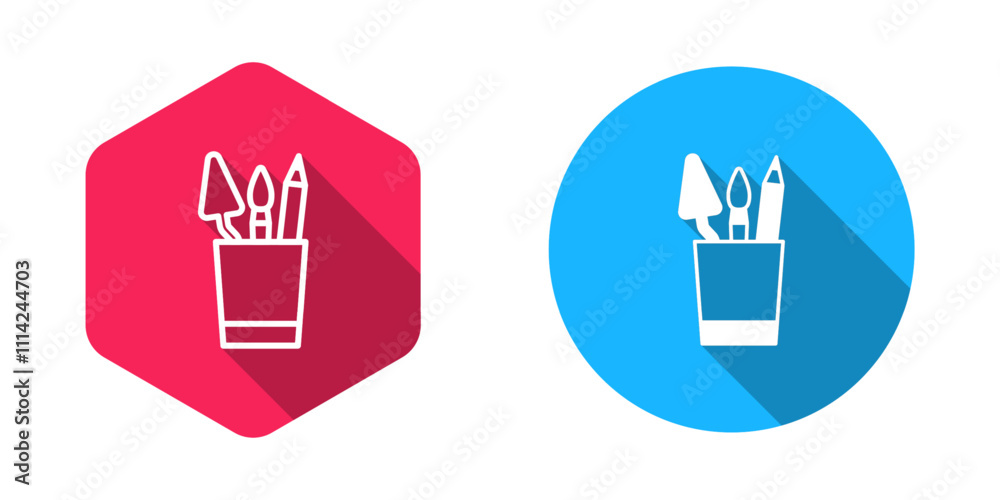 Filled and outline Pencil case stationery icon isolated with long shadow background. Pencil, pen, ruler in a glass for office. Vector Filled and outline Pencil case stationery icon isolated with long shadow background. Pencil, pen, ruler in a glass for office. Vector